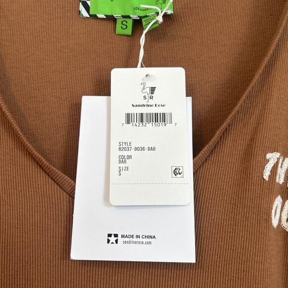 NWT Free People Ribbed V-Neck T-Shirt – “The Outsider” – Brown – Women’s Small - Picture 6 of 8